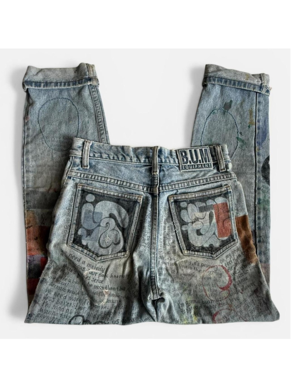 Vintage 90s B.U.M Equipment Custom Painted Jeans - Picture 3 of 6